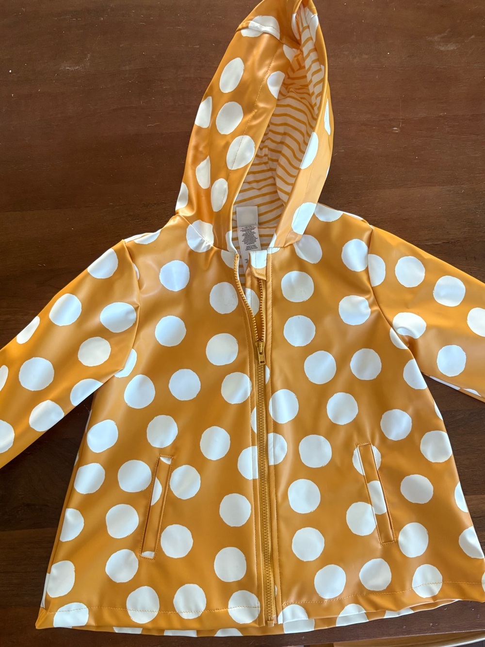 Little Me Mustard Yellow and White Polka Dot Hooded Raincoat 24m